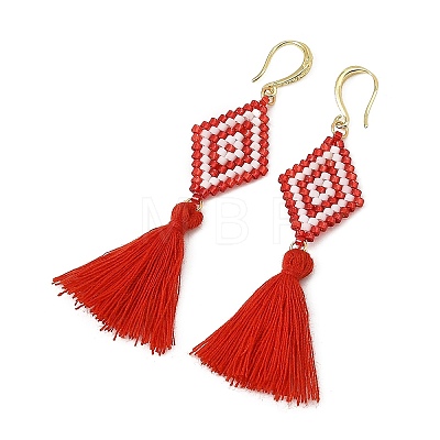 Glass Seed Beads & Brass Dangle Earrings for Women EJEW-MZ00800-1