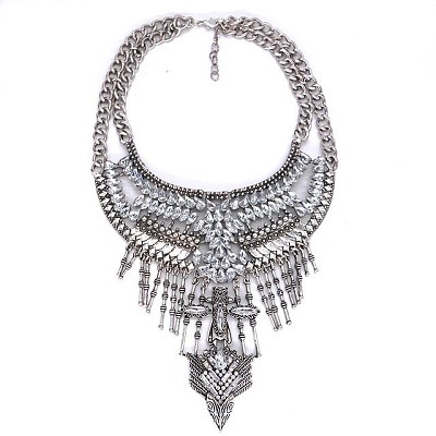 Alloy Crystal Rhinestone Teardrop Trible Floral Chunky Bib Necklaces for Women FS-WGFFCE0-01-1