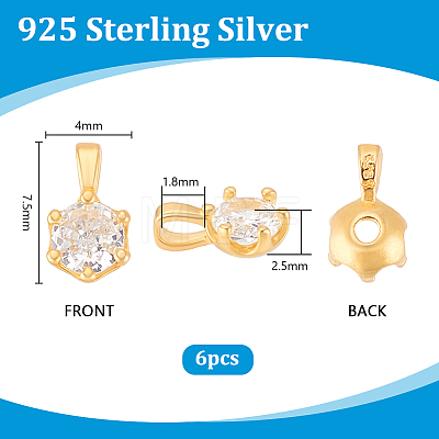 6Pcs 925 Sterling Silver Pave Clear Cubic Zirconia Flat Round Charms STER-PH0004-46G-1