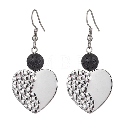 304 Stainless Steel Geometry Dangle Earrings with Natural Lava Rock Round Beaded EJEW-JE05610-1