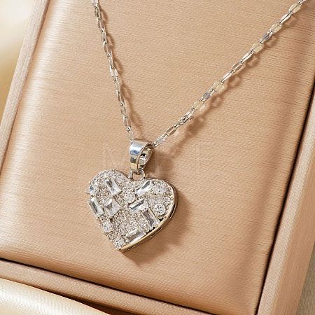 Elegant Brass Pave Clear Cubic Zirconia Heart Pendant Necklaces for Women UX5572-1-1