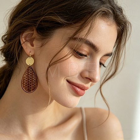 Wood & Alloy Dangle Earrings WGFF9D5-04-1