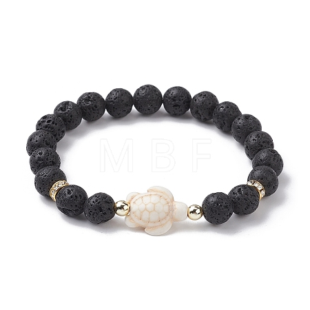 Tortoise Synthetic Turquoise & Natural Lava Rock Stretch Bracelets for Women BJEW-JB10106-06-1