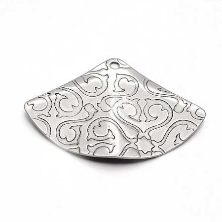Tarnish Resistant Carved 304 Stainless Steel Fan Pendants STAS-N073-10-1