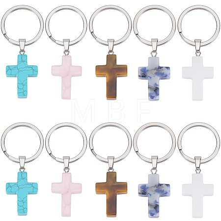 10Pcs 5 Styles Gemstone Keychains KEYC-CP0001-48-1