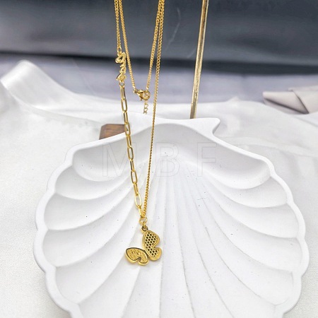 304 Stainless Steel Butterfly Pendant Necklaces for Women WG67215-01-1