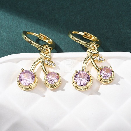Cherry Brass Micro Pave Cubic Zirconia Leverback Earrings EJEW-K324-01G-1
