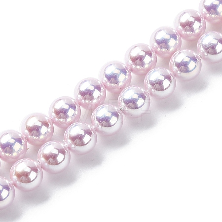 UV Plating Pearlized Glass Pearl Beads Strands GLAA-F128-01A-T11-1