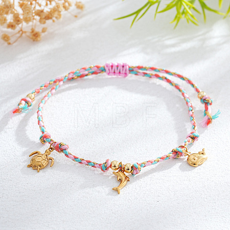 Adjustable Ocean Stainless Steel Charm Braided Cotton Cord Bracelets CF1138-6-1