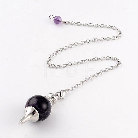 Natural Amethyst Sphere Dowsing Pendulums BJEW-E292-A07-1
