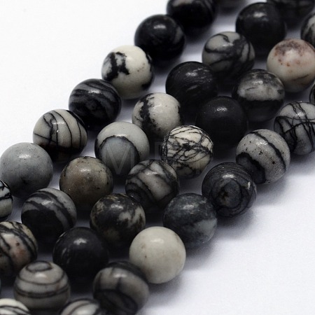 Natural Black Silk Stone/Netstone Beads Strands G-I199-11-10mm-1