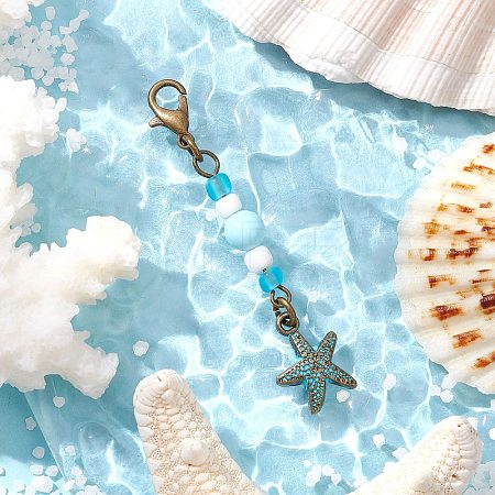 Ocean Theme Alloy Charm & Glass Beads Pendant Decorations HJEW-JM03158-02-1