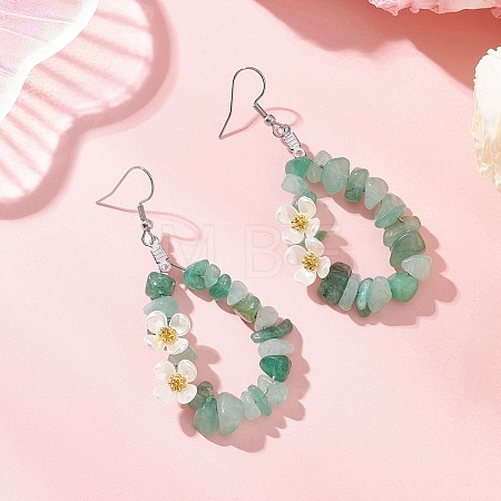 Natural Green AventurineFlower Dangle Earrings EJEW-JE06802-01-1