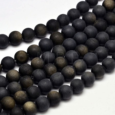 Frosted Natural Golden Sheen Obsidian Round Bead Strands G-F266-04-10mm-1