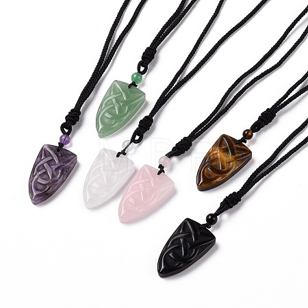 Natural Mixed Gemstone Sailor's Knot Pendant Necklace with Nylon Cord for Women NJEW-E091-02-1
