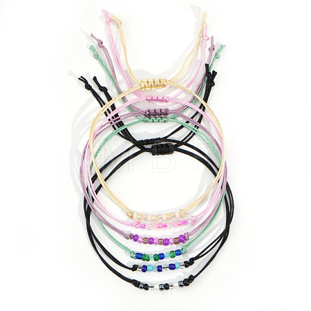 Adjustable Glass Seed Beaded Friendship Braided Bracelet Sets BE2039-1-1