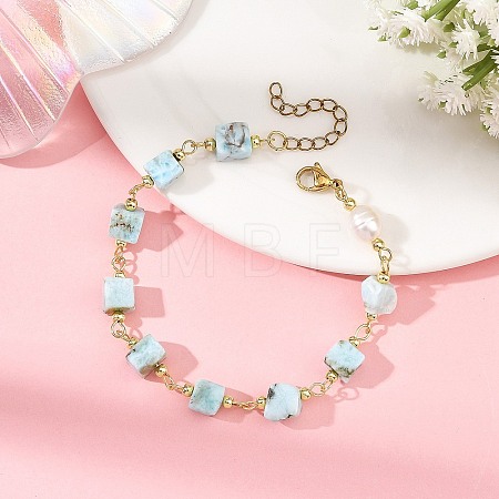 Natural Larimar Square Beaded Chain Bracelets for Women BJEW-JB14478-1