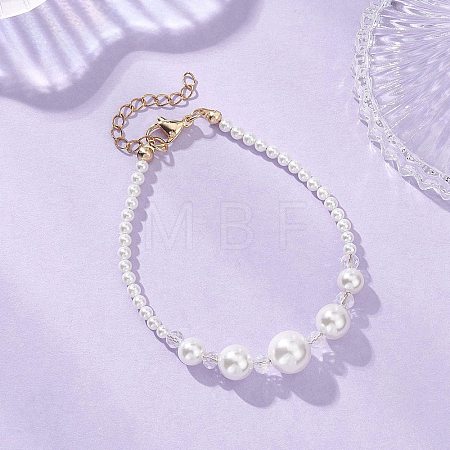 Glass Seed Bead and Shell Pearl White Round Graduated Beaded Bracelets for Women BJEW-JB12980-1