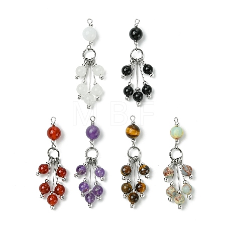 6Pcs 6 Styles Mixed Stone Round Tassel Big Pendants PALLOY-JF03281-1
