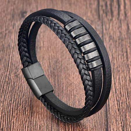 Braided Imitation Leather Multi-Strand Bracelets with 316L Stainless Steel Magnetic Clasps for Men WGAC05A-02-1
