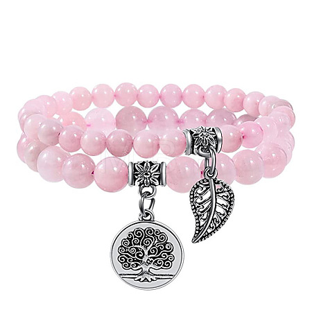 2Pcs Natural Rose Quartz Round Beads Stretch Bracelets FS-WG435B7-03-1