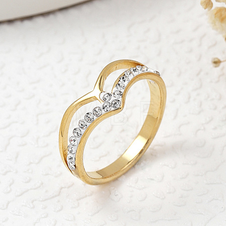 304 Stainless Steel & Handmade Polymer Clay Rhinestones Finger Rings WG9A093-02-1