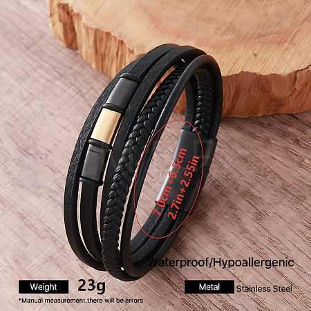 Vintage 304 Stainless Steel Braided Imitation Leather Multi-Strand Bracelets with Magnetic Clasps for Men QX2035-5-1