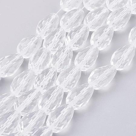 Clear Faceted Glass Teardrop Beads Strands X-GLAA-R024-15x10mm-12-1