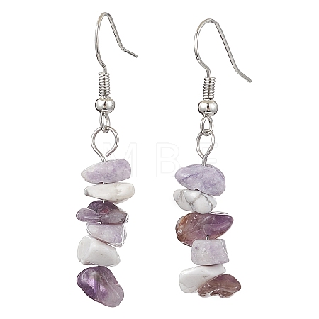 Natural Howlite & Amethyst & Purple Turquoise Dangle Earrings EJEW-JE06127-01-1
