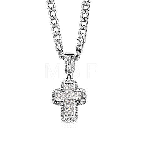 Brass Micro Pave Clear Cubic Zirconia Cubic Zirconia Cross Pendant Twisted Chain Necklaces for Women FS-WGE1C81-04-1