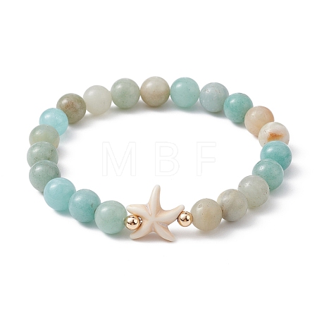 Natural Flower Amazonite Beaded Stretch Bracelet BJEW-JB09764-02-1