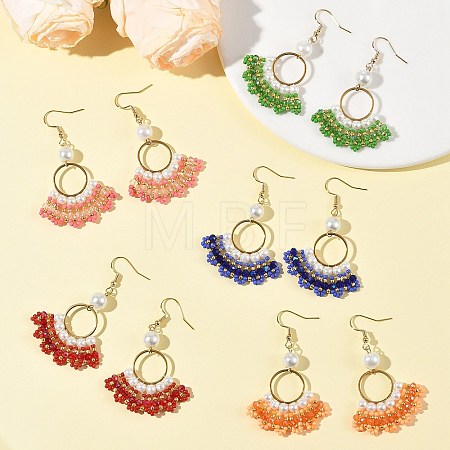 Glass Braided Beads Dangle Earrings EJEW-MZ00747-1