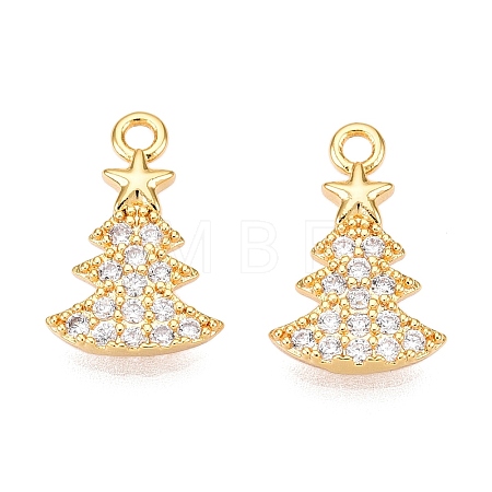 Christmas Theme Brass Micro Pave Clear Cubic Zirconia Charms KK-T073-13G-1