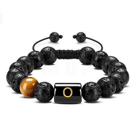 Natural Tiger Eye & Lava Rock Round Beads Adjustable  Bracelets TV6214-15-1