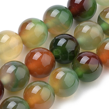 Natural Peacock Green Agate Beads Strands G-S259-16-12mm-1