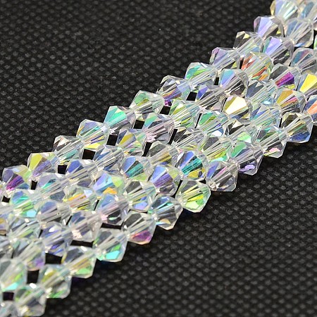 Imitate Austrian Crystal Electroplate Bicone Glass Bead Strands GLAA-F029-3x3mm-A01-1