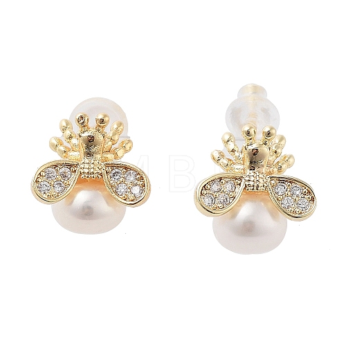 Natural Pearl Ear Studs EJEW-P256-54G-1