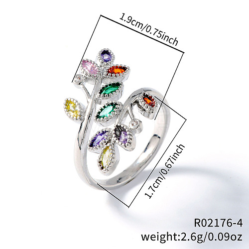 Leaf Brass Rhinestone Cuff Rings PQ0044-4-1