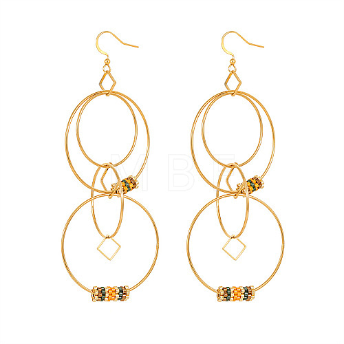 Golden 304 Stainless Steel Interlocking Rings Dangle Earrings DT5091-2-1