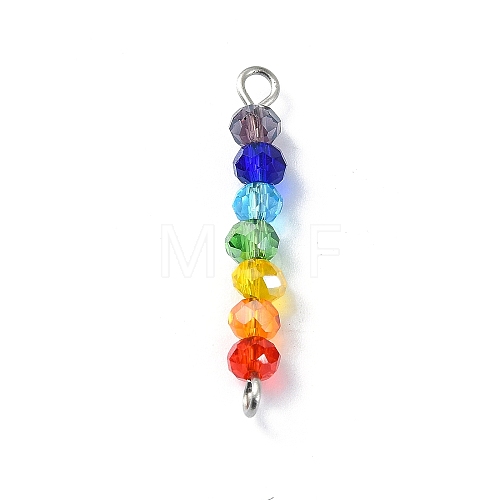 Electroplated Colorful Faceted Glass Rondelle Beaded Connector Charms PALLOY-JF02529-01-1