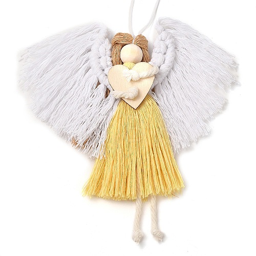 Angel Handmade Woven Macrame Cotton Thread Pendant Decorations HJEW-JM02454-03-1