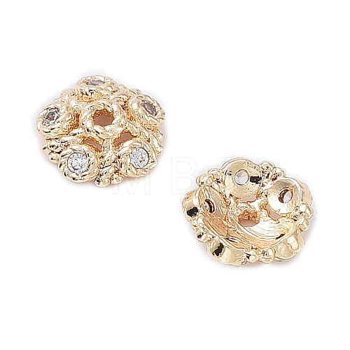 Rack Plating Brass Cubic Zirconia Bead Cap KK-A183-74G-1