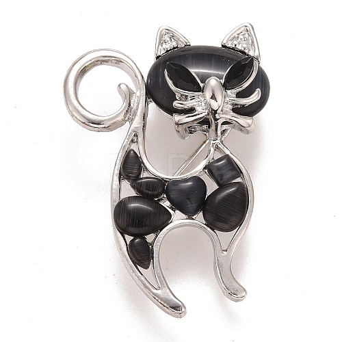 Rhinestone Cat Badge JEWB-E013-06P-1