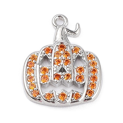 Rack Plating Brass Orange Cubic Zirconia Pendants KK-D031-03P-1