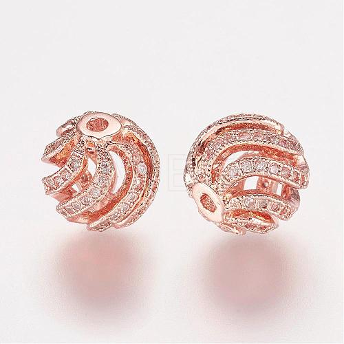 Brass Micro Pave Cubic Zirconia Beads ZIRC-K063-04RG-1