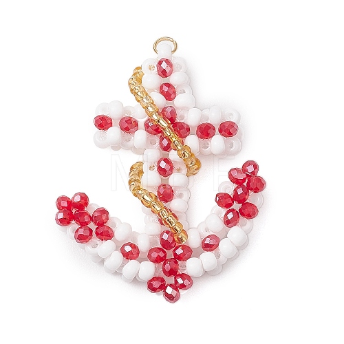 Glass Seed Beaded Boat Anchor Pendants PALLOY-MZ00534-01-1