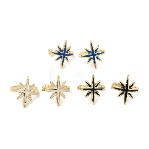 Rack Plating Brass Enamel Star Cuff Earrings for Women EJEW-C097-20G-1