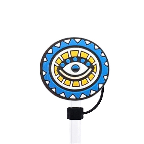 Blue Evil Eye Silicone Cartoon Style Dustproof Straw Cap PW-WG46E63-08-1