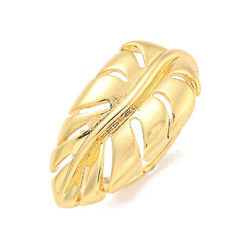 Brass Leaf Open Cuff Ring for Women RJEW-M173-14G-1