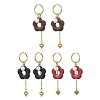 304 Stainless Steel Flower with Heart Tassel  Hoop Earrings EJEW-JE06730-2